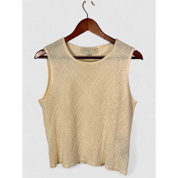Vintage Lord & Taylor Beaded Shell Top Ivory Sleeveless Classic 14P - Picture 3 of 11